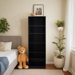 <strong>Tall</strong> Wooden Book <strong>Shelf</strong> Black Narrow Freestanding Storage <strong>Unit</strong> 6 Tier for Living Room, Bedroom, Home Office, Compact Display <strong>Unit</strong> - Product Image 5