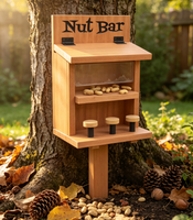 Mangeoire à noix pour écureuils en bois avec perchoirs, station d'alimentation pour animaux sauvages en plein air pour jardin, cour et terrasse