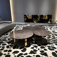 Ensemble de tables d'appoint rondes contemporaines pour salon, table à thé en acier inoxydable poli avec plateau en pierre frittée, mobilier design
