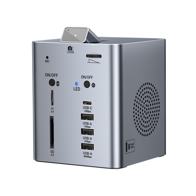 Super Patented New Type C Desktop Docking Station with 200W pixel Camera Dual-channel for Speaker 10-Port USB3.0 with Speaker