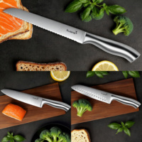 Ensemble de couteaux de cuisine 15 pièces de haute qualité en acier inoxydable à haute teneur en carbone avec manche creux et support en acier inoxydable à haute teneur en carbone, à lame dentelée