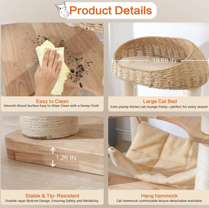 Lüks Modern Ahşap Çevre Dostu Kedi Ağacı Sisal Halatlı Peluş Kedi Evi Çok Katlı İç/Dış Mekan Özelleştirilebilir Kedi Mobilyası Karton - Product Image 5