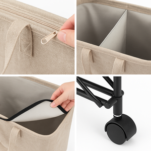 Cesto de ropa sucia plegable de doble compartimento con ruedas y tapa de cremallera cesta de almacenamiento para ropa juguetes toallas - Product Image 2