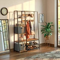 Suole — arbre d'hall avec banc de rangement, porte-manteau 5 en 1, avec 2 Cubes de rangement pliables et 9 crochets