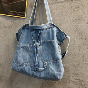 Wholesale <strong>Retro</strong> <strong>Tote</strong> Bag Large Capacity Cowboy Shopping Bag College Wind Canvas Shoulder Bag - Product Image 2