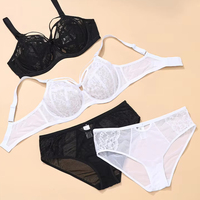 Ensemble de lingerie sexy grande taille en dentelle, soutien-gorge push-up à armatures, sans couture, effet galbant, en maille fine transparente, pour poitrines généreuses, usage quotidien