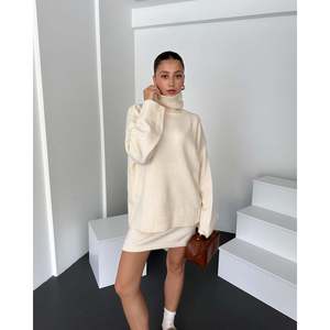 Conjunto de Dos Piezas DEFILL para Mujer, Suéter de Cuello Alto de Punto Acrílico Color Mostaza y Falda a Juego, para Otoño e Invierno, Estilo Casual - Product Image 2