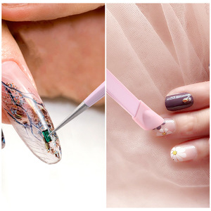 Pince à épiler professionnelle pour extension d'ongles, double extrémité, outil polyvalent à ajustement parfait pour les débutants et les techniciennes en ongles. - Product Image 2