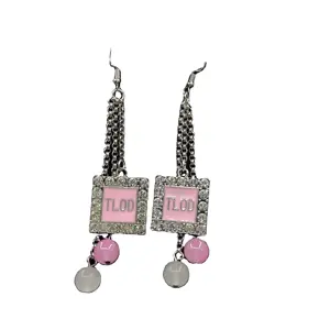 TLOD Pink Enamel Pendant Chain Chain Long Rhinestone Beads Dangle Drop Earrings for Women Girls Wedding Party Fits