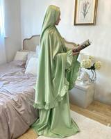 Nouvelle conception personnalisée, ensemble de prière en satin de soie de qualité supérieure, jupe deux pièces, abaya en tissu nylon respirant, robe pour femmes musulmanes, prière
