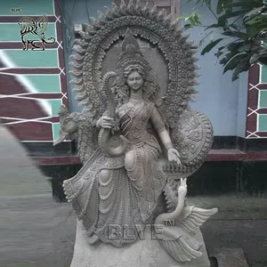 BLVE Dios indio Tamaño DE LA VIDA Diosa hindú Mármol natural Saraswati Estatua Brahmanismo Benzaiten Escultura de piedra