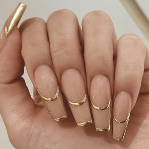 24 pezzi rosa Nude bianche finte <span class=keywords><strong>unghie</strong></span> Squoval a <span class=keywords><strong>mandorla</strong></span> nero oro falso completo indossare punte per Nail Art premere sulle <span class=keywords><strong>unghie</strong></span> per le ragazze - Product Image 6