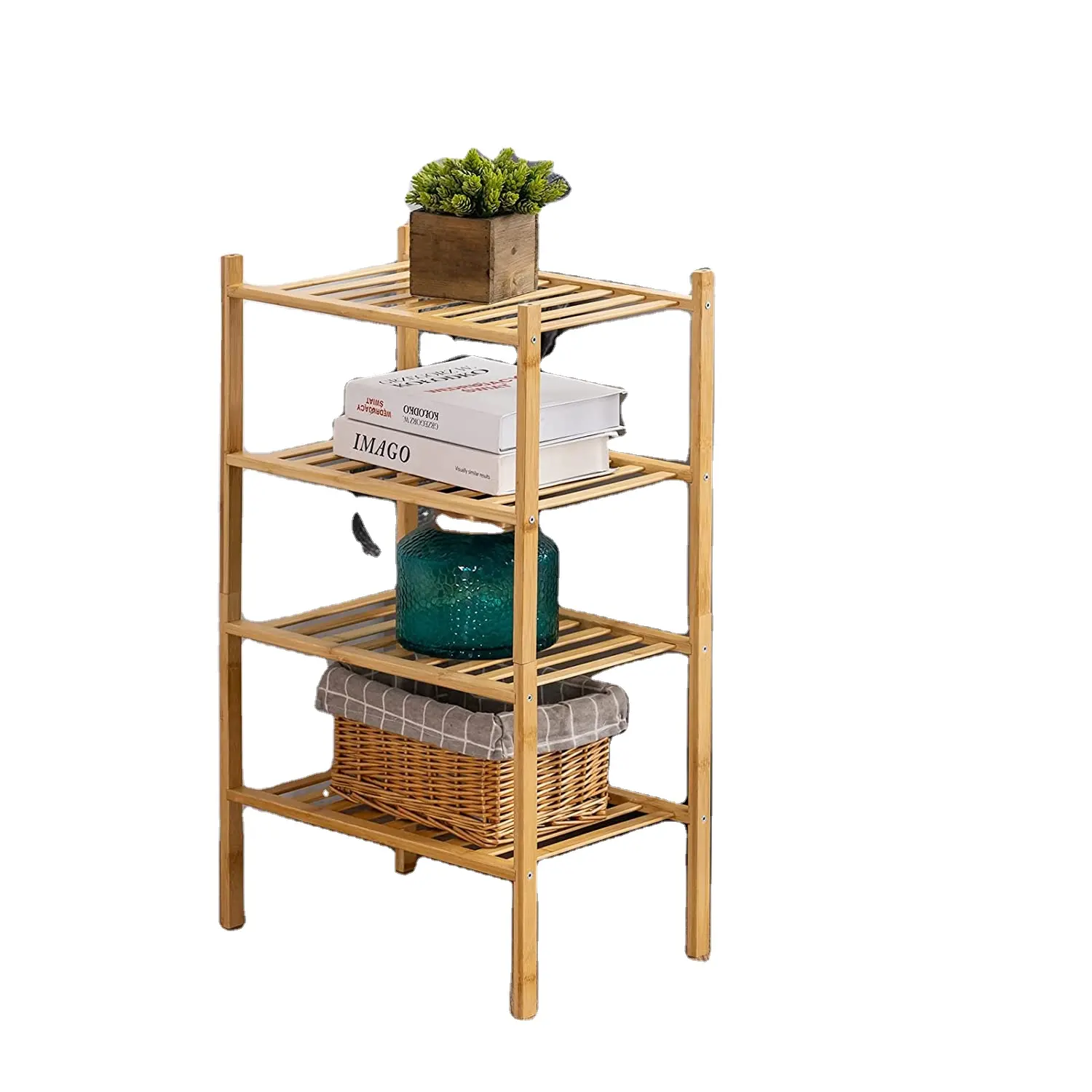 Zapatero de bambú de 4 niveles, organizador de pie, estante de almacenamiento apilable
