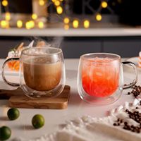 Lot de 2 tasses à café en verre à double paroi 300 ml, tasses à café transparentes avec poignée, tasses à expresso en verre transparent pour la maison et le bureau