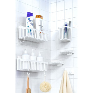 Banyor 6-Piece Bathroom Storage <b>Set</b> Adhesive Plastic Organizer Shampoo <b>Toothbrush</b> Soap <b>Holder</b> Hanging Rack Minimalist Design - Product Image 1