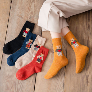 Wholesale Bulk Winter Cute <strong>Teddy</strong> <strong>Bear</strong> Cartoon <strong>Socks</strong> Women Comfy Warm Wool Crew <strong>Socks</strong> - Product Image 2
