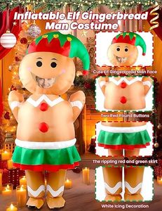 OEM <b>Elf</b> Gingerbread Man Inflatable <b>Costume</b> Cosplay Outfit Blow-Up Suit <b>for</b> <b>Adults</b>/Halloween/Christmas Party/Thanksgiving - Product Image 4