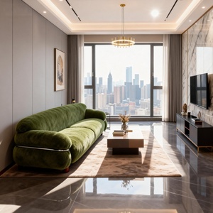 Ensemble modulaire en cuir véritable avec rembourrage en éponge pour salon - Design moderne, surdimensionné et confortable, idéal pour appartement et hôtel - Product Image 3