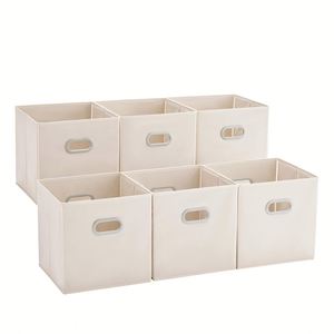 <b>Stackable</b> and Foldable <b>Storage</b> Bins 6 Piece Set Strong Poly-Woven Fabric Sturdy Chipboard Sides <b>Storage</b> Box - Product Image 1