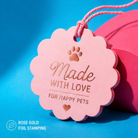 Étiquette volante personnalisée en papier pour emballage de produits pour animaux de compagnie, étiquette de prix pour boutique, avec coins arrondis et perforée
