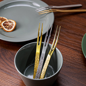 Jin Hui 304 Stainless Steel Fruit Fork With <b>Extended</b> Tooth Silver Gold <b>Mirror</b> Polished For Dessert Cake Sushi - Product Image 4