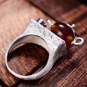 Anelli Lotus Fun in <span class=keywords><strong>Argento</strong></span> Sterling 925 con Design Vintage a Forma di Teiera e Gemma d'<span class=keywords><strong>Ambra</strong></span> per Donna, Gioielli Raffinati - Product Image 2