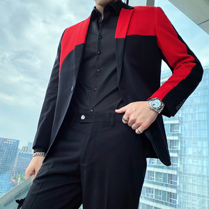 Nuovi abiti Slim Fit rosso nero per gli uomini con risvolto con Notch - Product Image 3