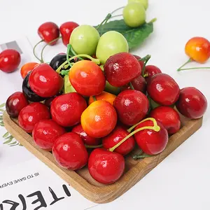 Faux fruits en mousse plastique, présentoir de cuisine, décoration de fête, Fruit de cerise rouge artificiel pour enfants