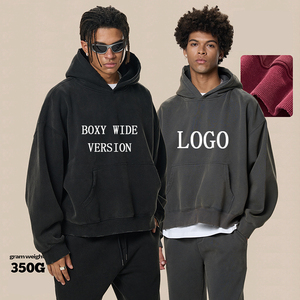 Sweat à capuche personnalisé pour hommes 350 Gsm recadrée pour hommes coupe boxy sweat à capuche de haute qualité vierge lavé pullover brodé - Product Image 3