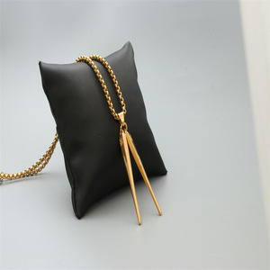 Collier pendentif baguettes en acier inoxydable, pendentifs à thème argenté et blanc, bijoux fantaisie, cadeau - Product Image 3