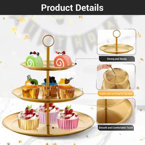 Soporte dorado para pasteles y tazas de 3 niveles, estante de exhibición de postres de acero inoxidable para plato de servicio de fiesta de boda - Product Image 6