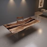 Table à manger en noyer chinois avec plateau en résine époxy cristalline, idéale pour la maison ou le bureau, utilisation polyvalente dans le salon