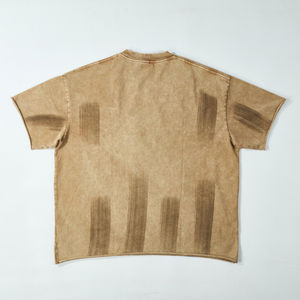 TKAN 179 hommes personnalisé Streetwear en détresse Logo T-Shirt en gros surdimensionné goutte-épaule 100% coton 300 Gsm lavage à l'acide tricoté - Product Image 3