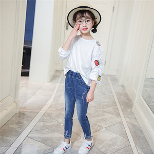 Innovative Fancy Girl Casual Cotton Denim Jeans <b>Pants</b> for Kids Breathable Cargo Style Best Selling in America - Product Image 5