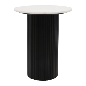 Tavolino rotondo con piano in marmo e base nera a coste, tavolino moderno per soggiorno o camera da letto - Product Image 1