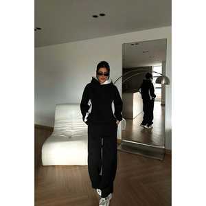 Chándal con Capucha Bicolor Negro, Cómodo y Transpirable, Diseño Personalizado para la Temporada de Invierno, Talla XL, Logotipo Impreso, 2 Piezas - Product Image 2