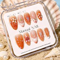 10 stuks XS/S/M handgemaakte oranje gradient opzetnagels zomer 3D bloemen & parel bloem valse nageltips