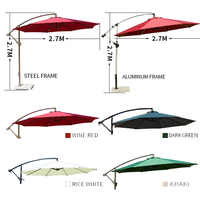 Parasol banane FEAMONT avec structure en acier thermolaqué, protection UV 50+, auvent imperméable, inclinaison à bouton-poussoir pour une réglage facile (1500-2000 mm)