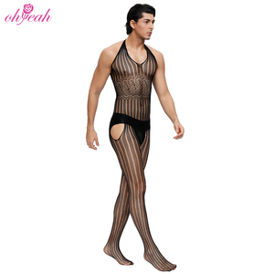 Wholesale Price High Quality Mesh Lingerie Hollow Out Stripe Pattern Sexy Gay Lingerie Nylon <strong>Men</strong> <strong>Bodystocking</strong> - Product Image 2
