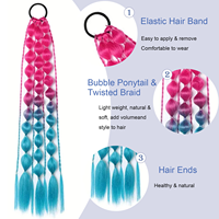 Extensions de cheveux colorées, Behufun 24 pouces, extensions de cheveux colorées légères pour enfants, extension de queue de cheval à bulles avec élastique