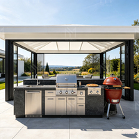 Mueble de Cocina Integrado de Lujo para Exteriores, Isla de Cocina de Acero Inoxidable Personalizada para Barbacoa, para Proyectos de Hoteles, Resorts y Jardines, OEM