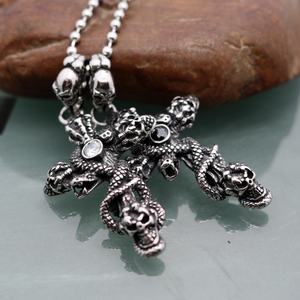 316 Stainless Steel Gothic Snake-Wrapped <b>Cross</b> Skull Pendant, Fashionable Personalized Necklace Pendant Jewelry Men's Jewelry - Product Image 3