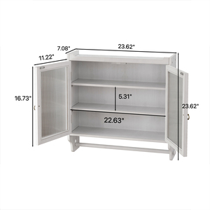 Armario de pared con puerta de vidrio, estilo vintage, de doble puerta, 24.8 pulgadas, almacenamiento de tres niveles con toallero para baño, cocina, comedor - Product Image 5