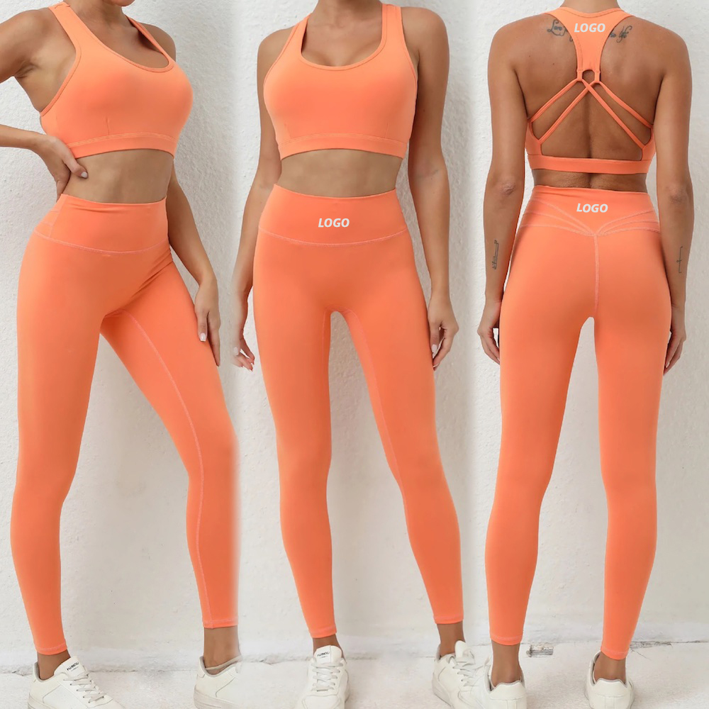 Custom Logo High Quality Women's Sexy Activewear Sleeveless Gym Clothes, 4 Pcs Push up Yoga Bra + Butt Lift Shorts + Yoga Pants