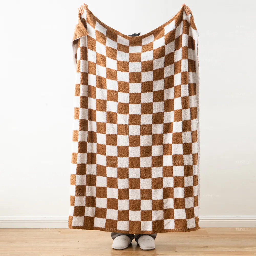 Cobertor de xadrez xadrez reversível para tricô personalizado aconchegante com certificação OEKO-Tex cobertor xadrez para lançar fios de penas