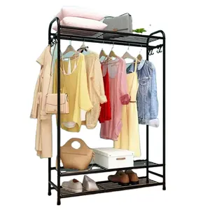 Heavy Duty Rolling Garment Drying Rack Clothes Hanger 2-Tiers Wire Shelving W/ Double Rods & Lockable Wheels - Hold Up to 400Lbs
