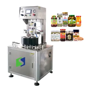 Semi automatic paste sauce jars glass containers bottles chuck type vacuum capping machine