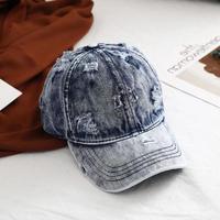 Casquette de baseball Y2K en jean délavé et déchiré, style vintage bleu, ajustable, pour homme, faible MOQ, personnalisable