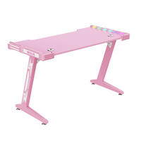 Vente en gros Bureau d'ordinateur de bureau de jeu rose Table de course Bureau de jeu à lumières LED RBG multi-couleurs avec porte-gobelet