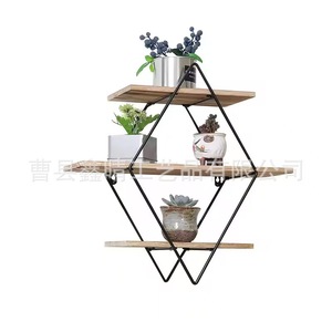 Wooden Wall Mounted Storage Rack Geometric Shape 2 Tier Multipurpose For Living Room Bedroom <b>Desktop</b> Storage - Product Image 4